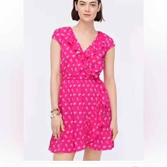 J Crew Pink Floral Print Ruffle Dress size 10. Style AP365
Color VFU - Picture 1 of 11